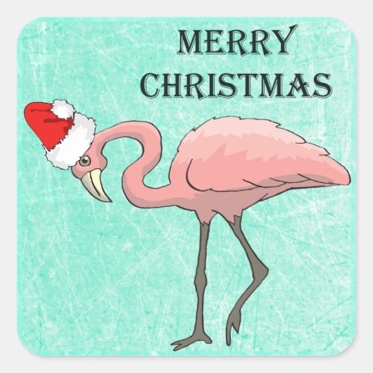 Vrolijk Kerstfeest Flamingo in Santa Hat Stickers (Voorkant)