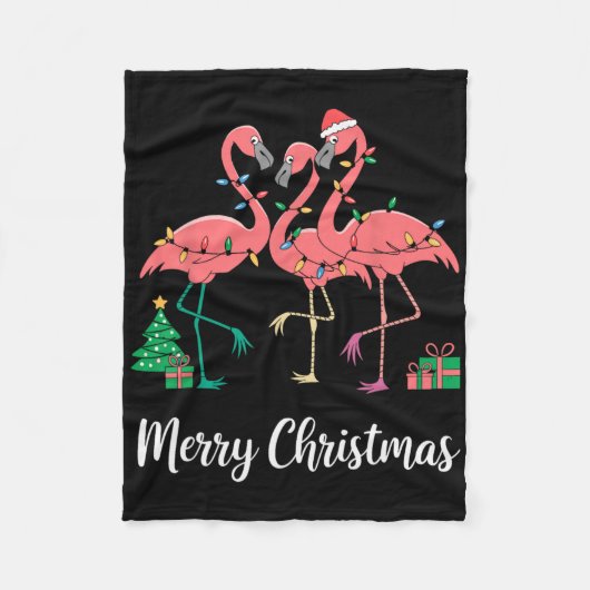 Vrolijk kerstfeest Flamingo Santa Hat-kerstmis Fleece Deken (Voorkant)