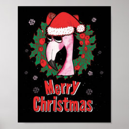 Vrolijk kerstfeest Flamingo Santa Hat Zonnebrillen Poster