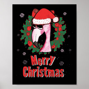 Vrolijk kerstfeest Flamingo Santa Hat Zonnebrillen Poster
