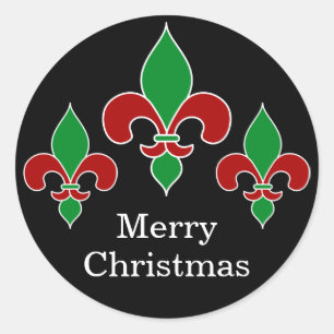 Vrolijk kerstfeest Fleur de Lis Black Ronde Sticker