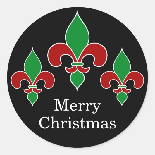 Vrolijk Kerstfeest Fleur de Lis Zwart Ronde Sticker (Voorkant)