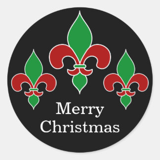 Vrolijk Kerstfeest Fleur de Lis Zwart Ronde Sticker