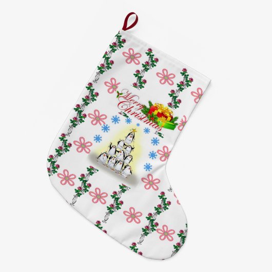 Vrolijk kerstfeest, Floral Penguin Grote Kerstsok (Voorkant (Hangend))