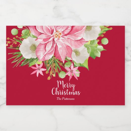 Vrolijk kerstfeest Floral Poinsettia Holiday Mini Likeurfles Etiket (Enkel label)