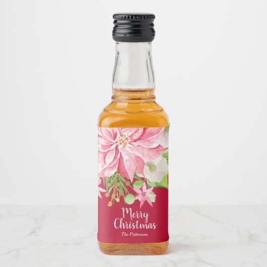 Vrolijk kerstfeest Floral Poinsettia Holiday Mini Likeurfles Etiket (Voorkant)