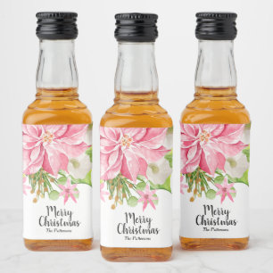 Vrolijk kerstfeest Floral Poinsettia Holiday Mini Likeurfles Etiket