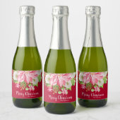 Vrolijk kerstfeest Floral Poinsettia Holiday Mini  Sparkling Wijnetiket (Flessen)