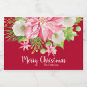 Vrolijk kerstfeest Floral Poinsettia Holiday Mini  Sparkling Wijnetiket (Enkel label)