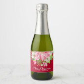 Vrolijk kerstfeest Floral Poinsettia Holiday Mini  Sparkling Wijnetiket (Voorkant)