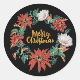 Vrolijk kerstfeest Floral Poinsettia Wreath in Bla Ronde Sticker