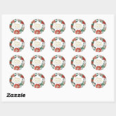 Vrolijk kerstfeest Floral Poinsettia Wreath Ronde Sticker (Vel)