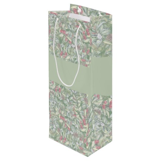 Vrolijk kerstfeest Floral Waterverf Wijn Cadeautas (Achterkant Gekanteld)