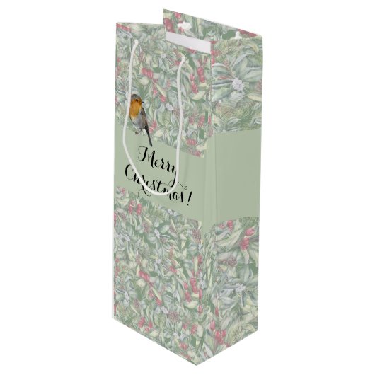 Vrolijk kerstfeest Floral Waterverf Wijn Cadeautas (Voorkant Gekanteld)