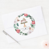 Vrolijk kerstfeest | Floral Wreath Holiday Cake Ronde Sticker (Envelop)