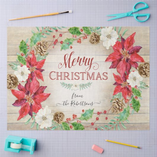 Vrolijk kerstfeest Floral Wreatscript Typografie Tissuepapier (Craft)