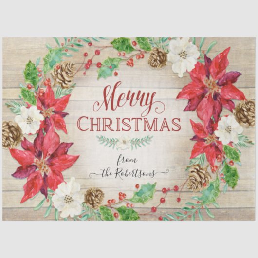 Vrolijk kerstfeest Floral Wreatscript Typografie Tissuepapier (Voorkant)