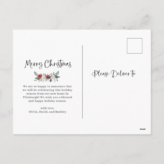 Vrolijk kerstfeest | Florale adreswijziging Foto Feestdagenkaart (Achterkant)