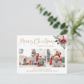 Vrolijk kerstfeest | Florale adreswijziging Foto Feestdagenkaart (Staand voorkant)