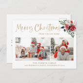 Vrolijk kerstfeest | Florale adreswijziging Foto Feestdagenkaart (Voorkant / Achterkant)