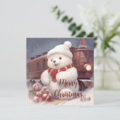 Vrolijk kerstfeest - Fluffy Polar Beer en Train Ka Feestdagenkaart (Staand voorkant)