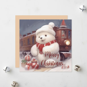 Vrolijk kerstfeest - Fluffy Polar Beer en Train Ka Feestdagenkaart