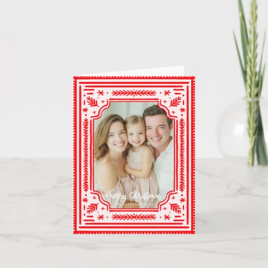 Vrolijk Kerstfeest Folk Red Skandinavian Design Feestdagen Kaart (Voorkant)