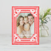 Vrolijk Kerstfeest Folk Red Skandinavian Design Feestdagenkaart (Staand voorkant)