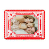Vrolijk Kerstfeest Folk Red Skandinavian Design Magneet (Horizontaal)