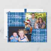 Vrolijk kerstfeest Foto Blauw Briefkaart (Voorkant / Achterkant)