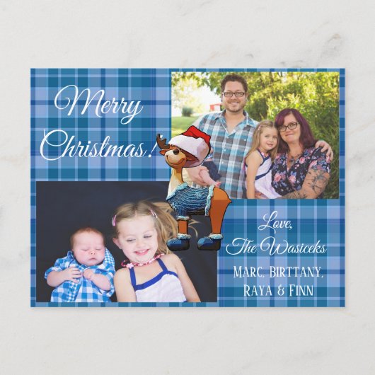 Vrolijk kerstfeest Foto Blauw Briefkaart (Voorkant)