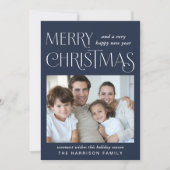 Vrolijk Kerstfeest Foto Blauw Feestdagenkaart (Voorkant)