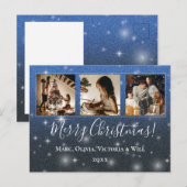 Vrolijk Kerstfeest Foto Blauw Glitter Feestdagenkaart (Voorkant / Achterkant)