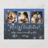 Vrolijk Kerstfeest Foto Blauw Glitter Feestdagenkaart (Voorkant)