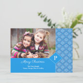 Vrolijk Kerstfeest Foto Blauw Vlakke Kaart (Staand voorkant)