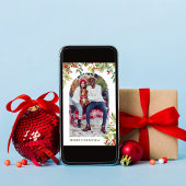 Vrolijk kerstfeest foto boog botanisch groen feestdagenkaart