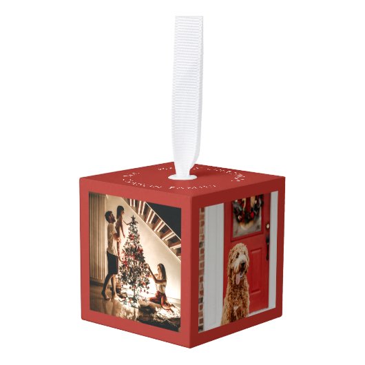 Vrolijk kerstfeest Foto Cube Red Decoratie (Voorkant hoekig)