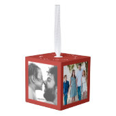 Vrolijk kerstfeest Foto Cube Red Decoratie (Achter hoekig)