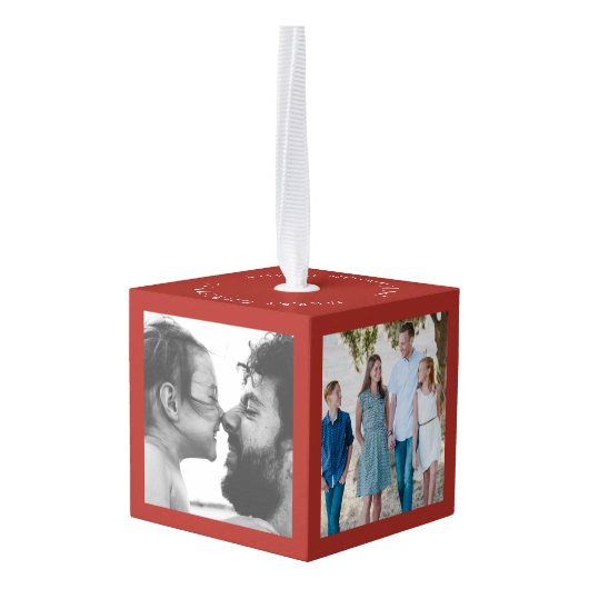 Vrolijk kerstfeest Foto Cube Red Decoratie (Achter hoekig)