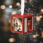 Vrolijk kerstfeest Foto Cube Red Decoratie<br><div class="desc">Personaliseer met uw foto's en tekst op bovenkant evenals achtergrondkleur; de witte lijsten zijn ook editable.</div>