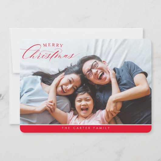 VROLIJK KERSTFEEST FOTO elegante kalligrafie rood Feestdagenkaart (Voorkant)