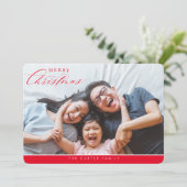 VROLIJK KERSTFEEST FOTO elegante kalligrafie rood Feestdagenkaart (Staand voorkant)