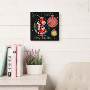 Vrolijk kerstfeest Foto Feestdagen personaliseren Vierkante Klok