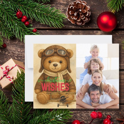 Vrolijk Kerstfeest Foto Leuke Teddy Bear Pilot Briefkaart