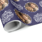 Vrolijk Kerstfeest Foto Marine Sparkle Gift Cadeaupapier (Rol Hoek)