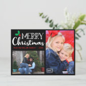 Vrolijk kerstfeest Foto met hand met briefette Bla Feestdagenkaart (Staand voorkant)