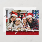 Vrolijk kerstfeest Foto Modern Red Briefkaart (Voorkant / Achterkant)