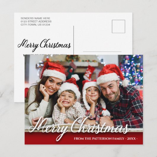 Vrolijk kerstfeest Foto Modern Red Briefkaart (Voorkant / Achterkant)