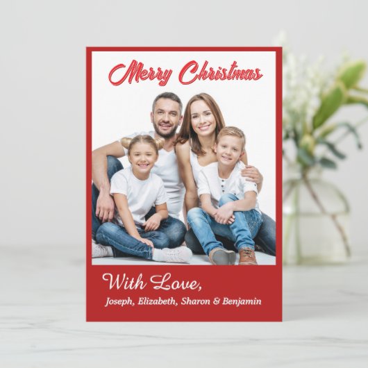 Vrolijk kerstfeest Foto Modern Red Feestdagenkaart (Staand voorkant)