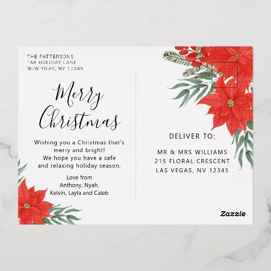 Vrolijk kerstfeest Foto Moderne Waterverf Rood Flo Folie Feestdagen Briefkaart (Achterkant)